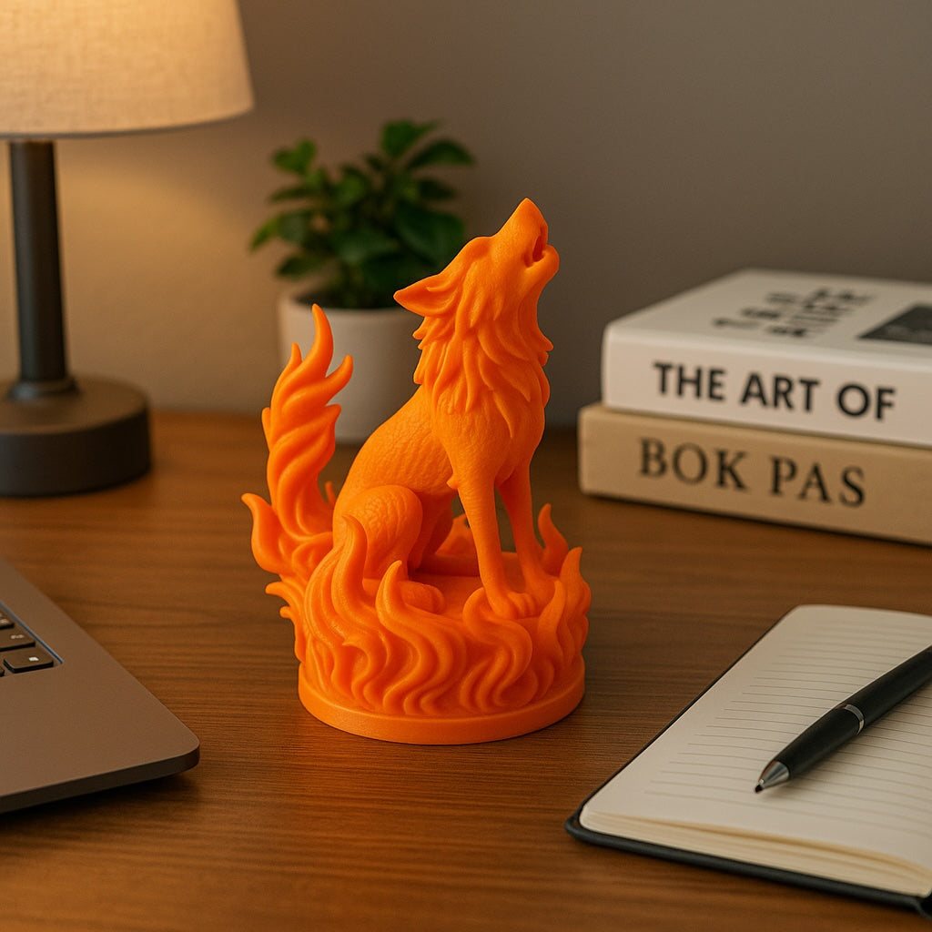 Inferno Howl – Flamebound Wolf Figurine